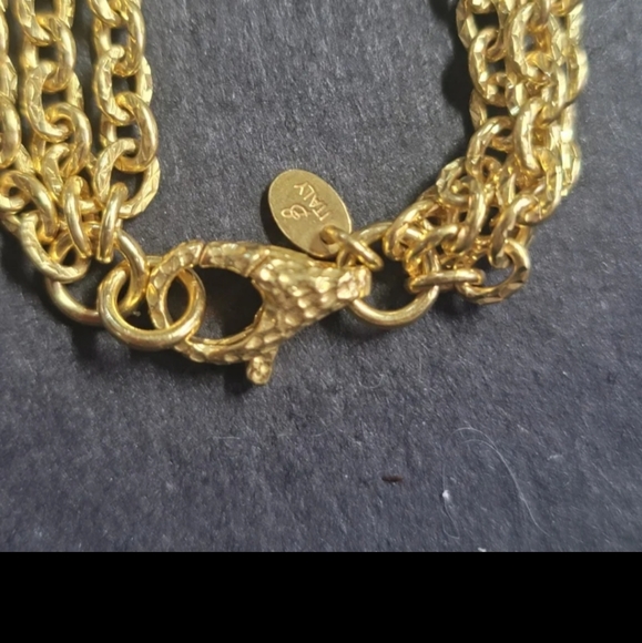 N167  3 Strand Polished Disc Station Charm Link Necklace - Picture 3 of 6